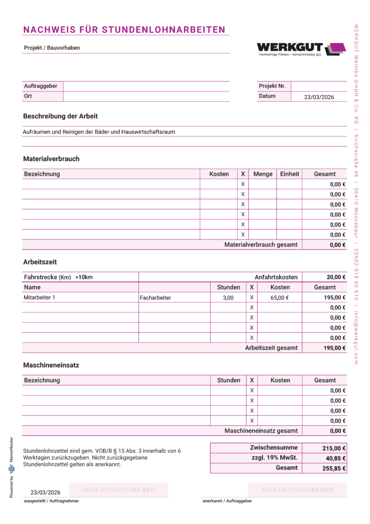 stundenlohnarbeiten werkgut 2025 10 23